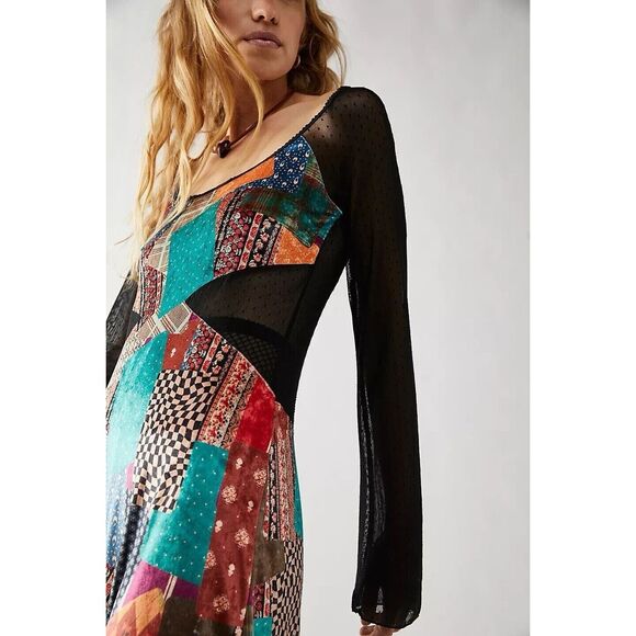 New Free People Parker Patchwork Maxi Dress L - Picture 3 of 10